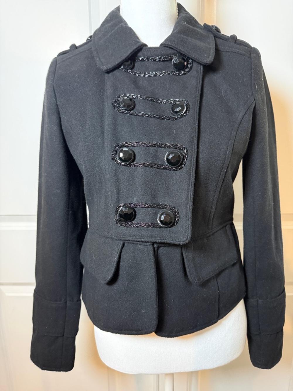 Arden B Black Military-Inspired Pea Coat